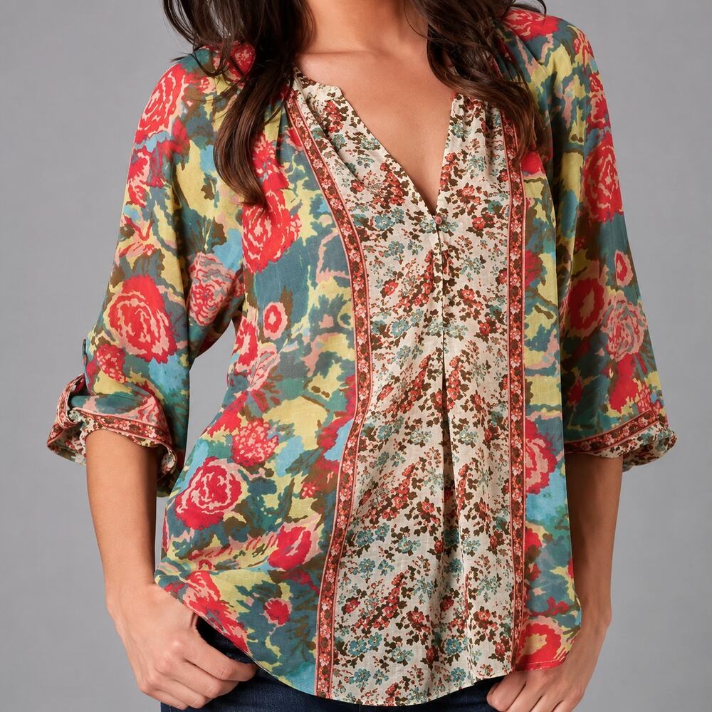 Joie Gloria Silk Floral Peasant Blouse S Purple Green Whimsygoth Cottagecore